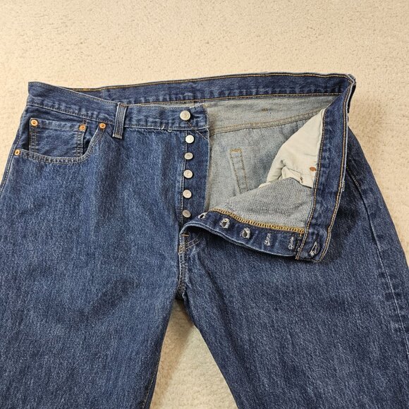 Levi's 501 Jeans Men's 42x30 Blue Denim Copper Rivets Button Fly Dark Wash - Picture 13 of 16